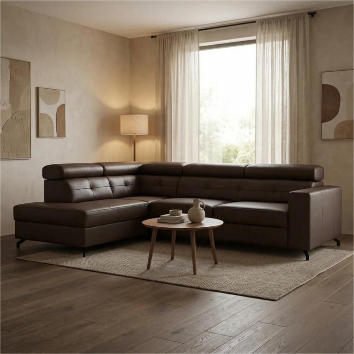 Leren hoekbank Nova - 2.5-zits arm rechts + Longchair arm, Huis en Inrichting, Banken | Bankstellen, 250 tot 300 cm, 75 tot 100 cm