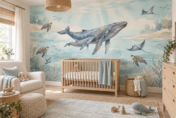 Walvissen behang babykamer – zeedieren fotobehang, Verzenden, Fotobehang