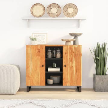 vidaXL Dressoir met 2 deuren 90x33x75 cm massief acaciahout, Verzenden, Nieuw, 50 tot 100 cm, 25 tot 50 cm
