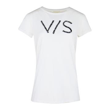 Verysimple • off white t-shirt met v/s • XS (IT40), Kleding | Dames, Verzenden, Nieuw, Maat 34 (XS) of kleiner, Wit