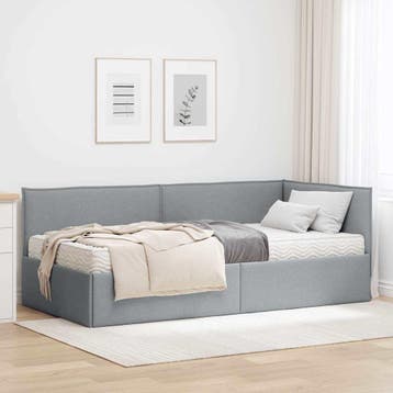 vidaXL Hoekbedframe met Matras 2 st Lichtgrijs 80 x 200 cm, Verzenden, Nieuw, Eenpersoons, Stof