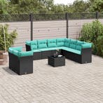 vidaXL 10-delige tuinbankset met kussens van zwart polyrotan, Verzenden, Nieuw, Rotan