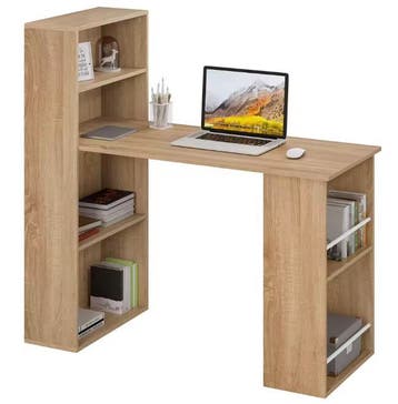 Hoekbureau 120 cm met opbergplanken – Wit modern MDF, Huis en Inrichting, Tafels | Salontafels, Verzenden, Nieuw