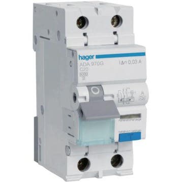 Hager Aardlekautomaat 1P+N 20A C-Kar ADA970G, Ophalen of Verzenden, Nieuw