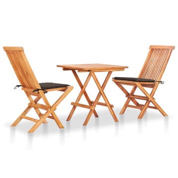 vidaXL 3-delige Bistroset met taupe kussens massief teakhout, Tuin en Terras, Verzenden, Nieuw, Teakhout, 3 zitplaatsen