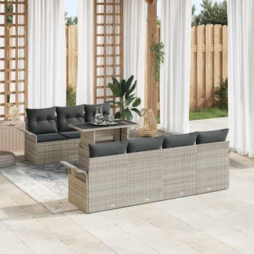 vidaXL Tuin Sofa Set 8 st Lichtgrijs [Synthetisch]: Poly, Verzenden, Nieuw, Rotan, 8 zitplaatsen