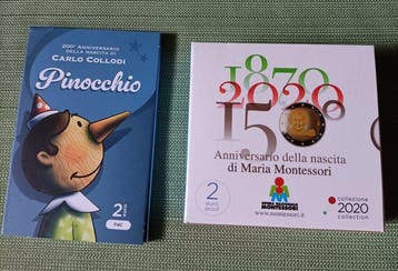 Italië. 2 Euro 2020/2026 Montessori + Pinocchio (2 coins