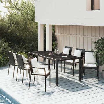 vidaXL 7-delige Tuinset met kussens poly rattan zwart, Verzenden, Nieuw, 6 zitplaatsen, Tuinset