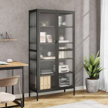 vidaXL buffetkast 85x40x180 cm glas en staal zwart, Verzenden, Nieuw, 50 tot 100 cm, Minder dan 100 cm