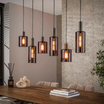 Hanglamp Lucaro - 6-lichts - Brons - Glas (internet retour), Ophalen of Verzenden, Nieuw