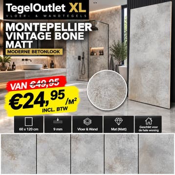 Montepellier Vintage Bone Matt 60x120 | ACTIE €24,95/m², Nieuw
