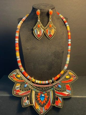 Indische Koninklijke Set in Goud en Meerkleurig –, Antiek en Kunst