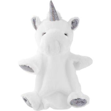 Pluche eenhoorn handpop - wit/zilver - 25 cm - knuffel, Verzenden, Nieuw