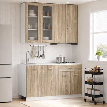 vidaXL Keukenblok LYON 4 st Sonoma Eiken Bewerkt hout, Verzenden, Nieuw, Bruin