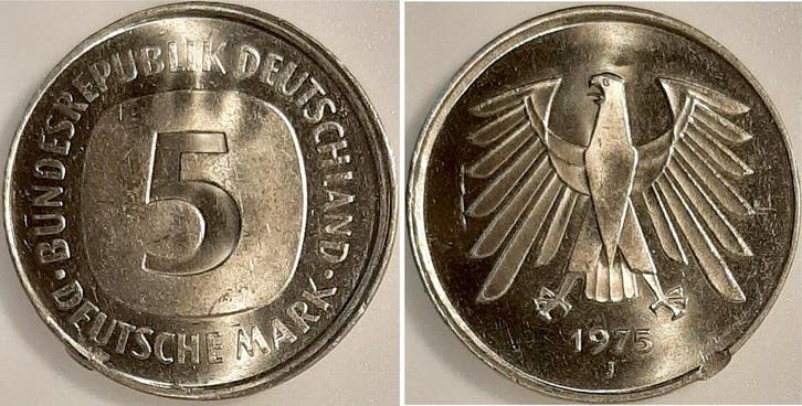 5 Mark Duitsland Fehlpraegung 5 Dm 1975 J zweimal nachein..., Postzegels en Munten, Munten | Europa | Niet-Euromunten, Verzenden
