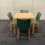 Complete set tafel + 4 stuks stoelen, beuken - groen, Ophalen of Verzenden, Gebruikt, Bureau
