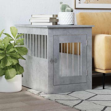 vidaXL Hondenbench 55x75x65 cm bewerkt hout betongrijs, Dieren en Toebehoren, Hondenhokken, Verzenden, Nieuw