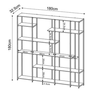 Boekenkast Rælingen open kast 180x180x32,5 cm zwart [en.casa, Huis en Inrichting, Kasten | Boekenkasten, Verzenden, Nieuw