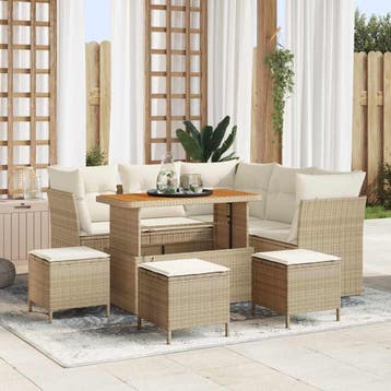 vidaXL Tuin Sofa Set 9 st 5-Aantal zitplaatsen Beige en, Verzenden, Nieuw, Rotan, Meer dan 8 zitplaatsen