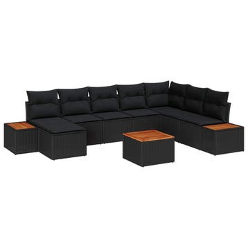 vidaXL Tuinbankenset 9 st Zwart Poly riet, Verzenden, Nieuw, Rotan, Meer dan 8 zitplaatsen