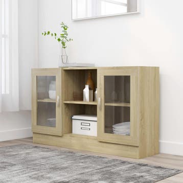 vidaXL Vitrinekast 120x30,5x70 cm bewerkt hout sonoma, 100 tot 150 cm, Verzenden, Nieuw, Minder dan 100 cm