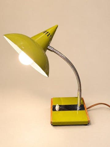 Lamp - Metaal, Hout - Vintage Tafellamp