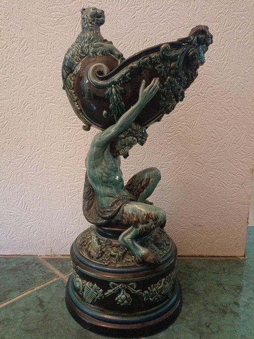 sculptuur, antike Prunkvase - 41 cm - Majolica, Antiek en Kunst, Antiek | Glas en Kristal