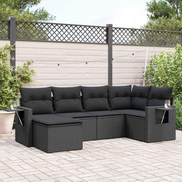 vidaXL 6-delige Loungeset met kussens poly rattan zwart, Verzenden, Nieuw, Loungeset