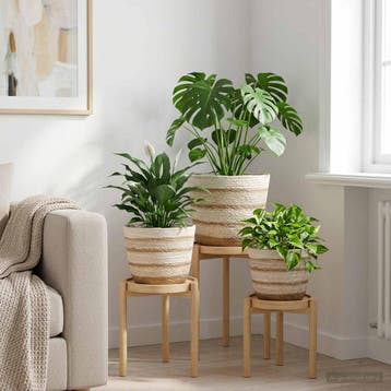 vidaXL 3 st Natuurlijk, Wit en Beige Ø26 x 19 cm 100%, Verzenden, Nieuw, Minder dan 30 cm