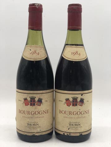 2 x 75cl Bourgogne Rouge Thorin 1984 (rood), Verzamelen, Ophalen of Verzenden, Nieuw, Frankrijk, Rode wijn