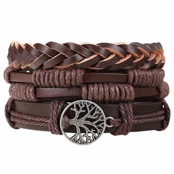 Fako Bijoux - Armband - Leder - Set Vintage - Levensboom, Verzenden, Nieuw