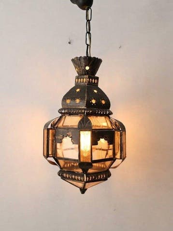Plafondlamp - Metaal, Glas - Granadastijl lantaarn