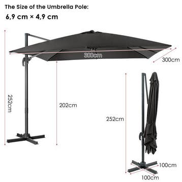 2dekans | Coast Zweefparasol Zwart – 300 x 300 cm – 360°, Ophalen of Verzenden, Zo goed als nieuw