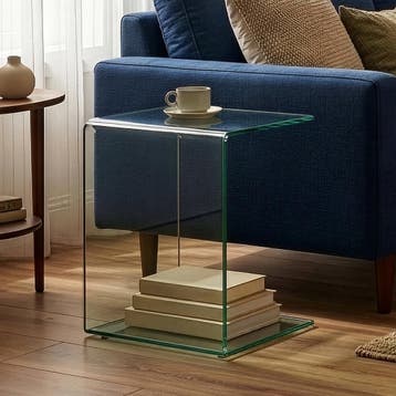 Bijzettafel Trölmapilu glas c vorm 60x40x40 cm transparant [, Huis en Inrichting, Tafels | Bijzettafels, Verzenden, Nieuw
