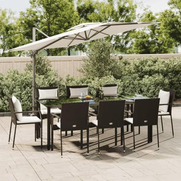 vidaXL 9-delige Tuinset poly rattan zwart, Verzenden, Nieuw, 8 zitplaatsen, Tuinset