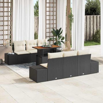 vidaXL Tuinbankenset 7 st Zwart poly rattan, Verzenden, Nieuw, Rotan, 7 zitplaatsen