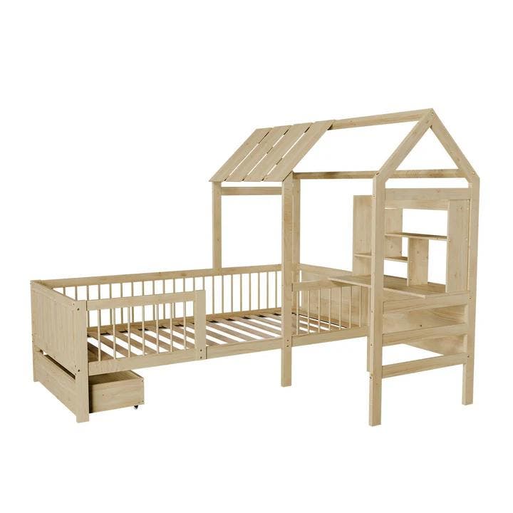 Kinderbed Yari - Incl. Tafel en Lade - Naturel, Kinderen en Baby's, Kinderkamer | Bedden, Nieuw, Verzenden