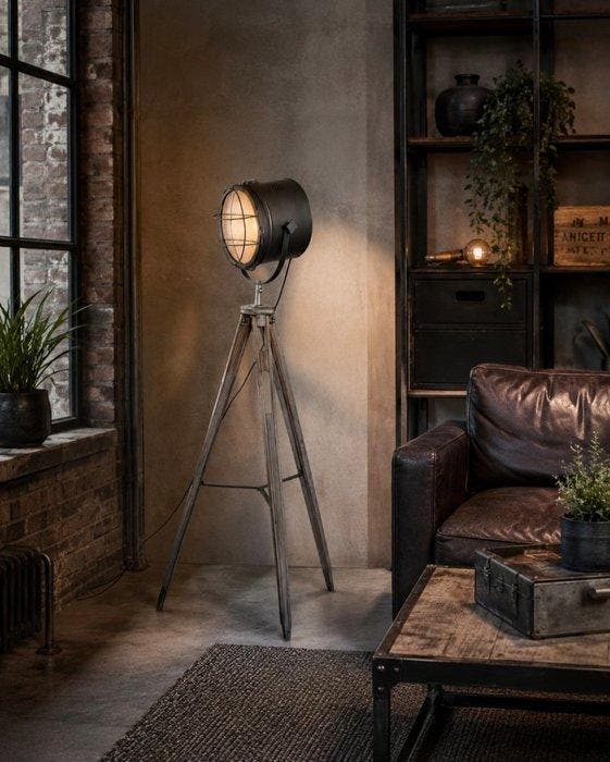 Statief tafellamp - Hout, Metaal - Zonder lichtbron E27, Antiek en Kunst, Kunst | Designobjecten
