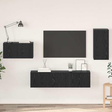 vidaXL Tv-meubelset met lade Wandgemonteerd Zwart Eiken, Minder dan 50 cm, Verzenden, Nieuw, Minder dan 100 cm