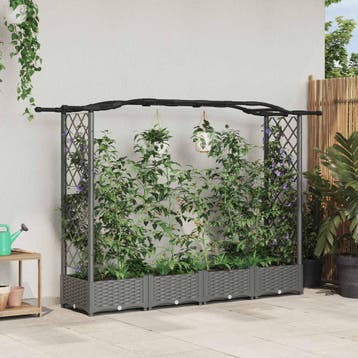 vidaXL Verhoogd Bed met Trellis en Dak Lichtgrijs 207 x 40 x, Tuin en Terras, Verzenden, Nieuw, Minder dan 60 cm, 60 cm of meer