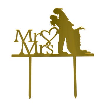 Taarttopper Bruiloft Mr & Mrs Acryl Goud 16x14cm**, Verzenden, Nieuw