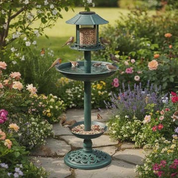Decoratief Vogelbad met Voedersysteem en Verlichting - 97cm, Verzenden, Nieuw