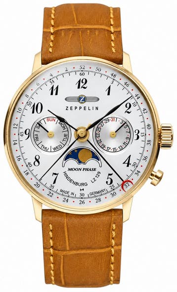 Zeppelin 7039-1 LZ 129 Hindenburg Mondphase horloge 36 mm, Overige merken, Staal, Verzenden, Polshorloge