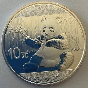China. 10 Yuan Panda 2017. 1 oz ( 30 gr.) 999 silver (Zonder