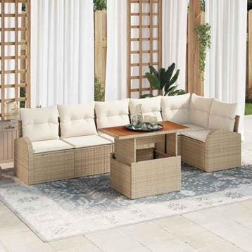 vidaXL Tuin Sofa Set 7 st Beige Poly riet, Verzenden, Nieuw, 7 zitplaatsen
