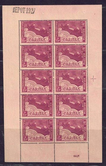 België 1927 - Bootje  in velletje van 10 met depôt 1927 en, Gestempeld