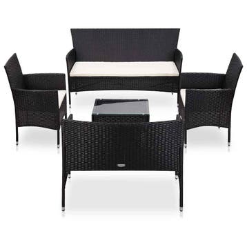 vidaXL 5-delige Loungeset met kussens poly rattan zwart, Verzenden, Nieuw, 5 zitplaatsen, Loungeset
