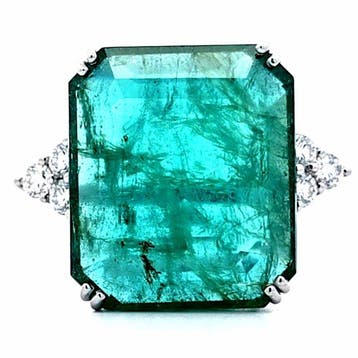 Ring Platina - 22.83ct. tw. Smaragd - Diamant -, Nieuw