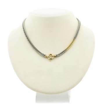 Bicolor gourmetschakel ketting; Choker, Ophalen of Verzenden, Gebruikt, Overige kleuren, Goud