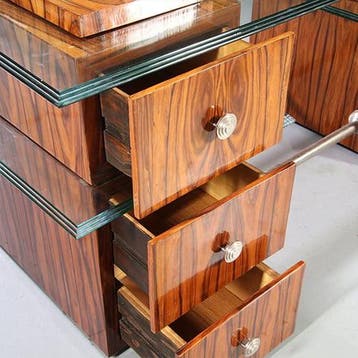 Een uniek bureau met glazen werkblad laat Art Deco ca 1950 m, Ophalen of Verzenden